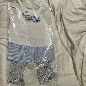 MudPie 5 floral capri set nwt blue white stripe w/flower details 1112382-5t NWT